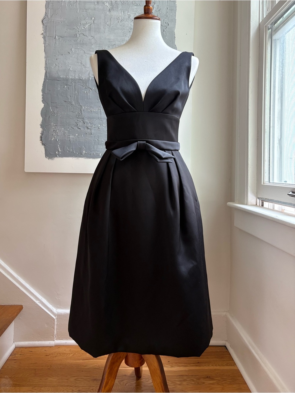 Escada Dalarina Resort 2016 Black Midi Dress with Waist Bow SZ 34